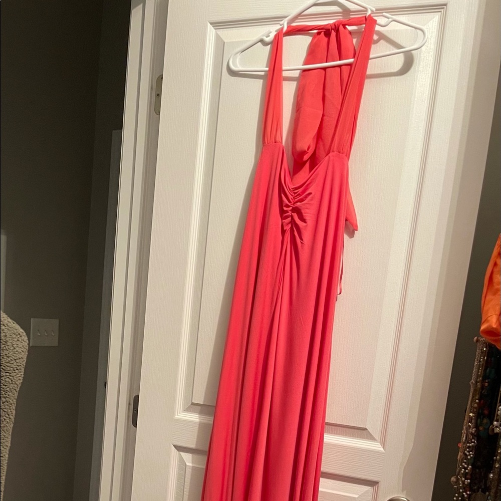 Eva Mendes Floor Length Coral Gown